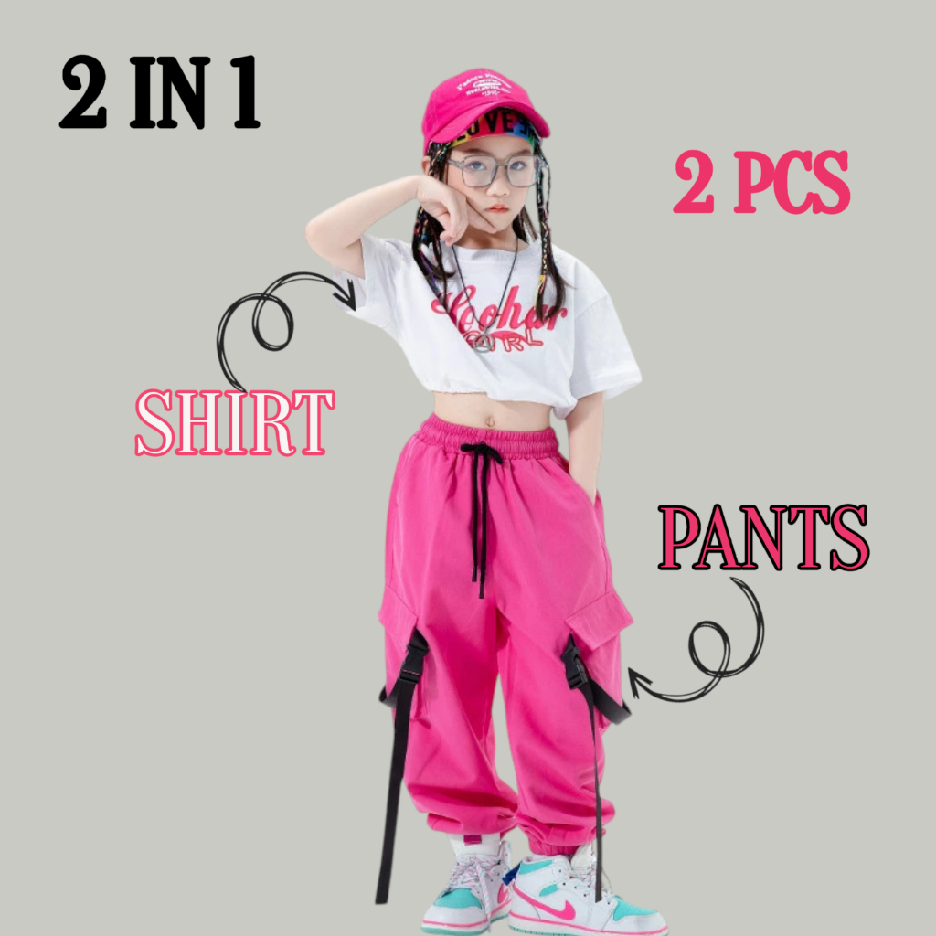 CLAUDIA set dance anak perempuan hip hop girls 2 in 1 kaos+celana untuk usia 3 sampai 14 tahun GARAS