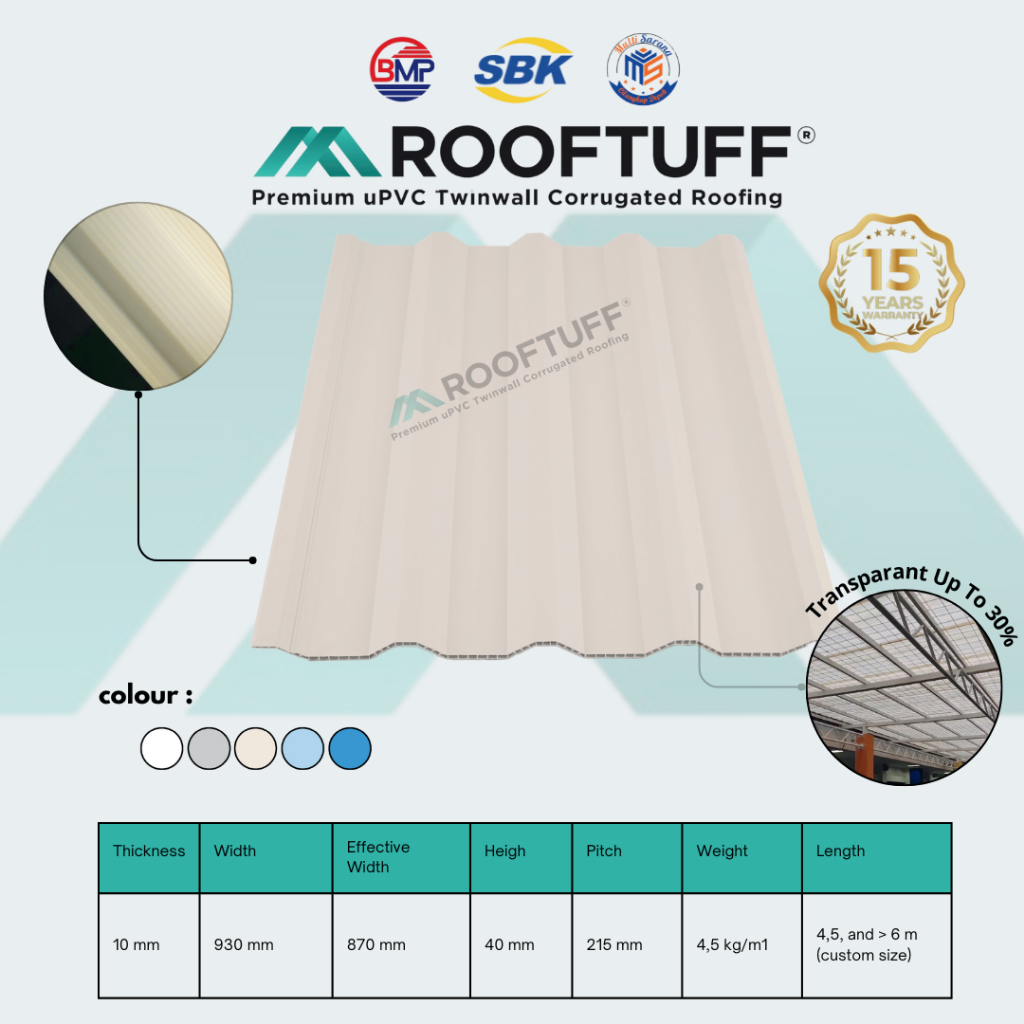 Rooftuff Atap Translucent uPVC Translucent Tetap Sejuk dengan Transmisi Cahaya 30%