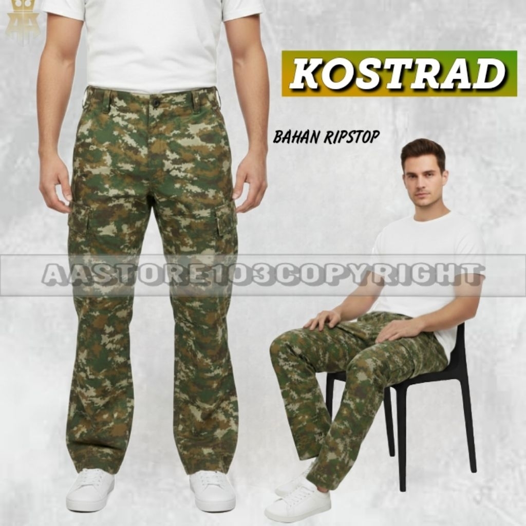 Celana Loreng Kostrad Pria Panjang Model Cargo Tactical Army Militer Outdoor
