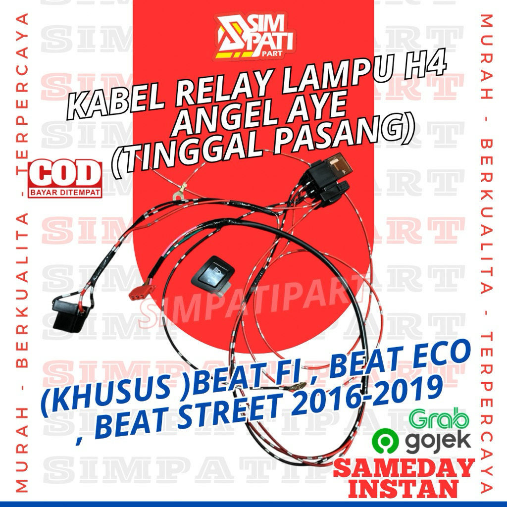 KABEL LAMPU H4 RELAY SAKLAR JAUH DEKAT PLUS ANGEL EYE PNP BEAT FI BEAT NEW 2016 BEAT STREET 2016-201