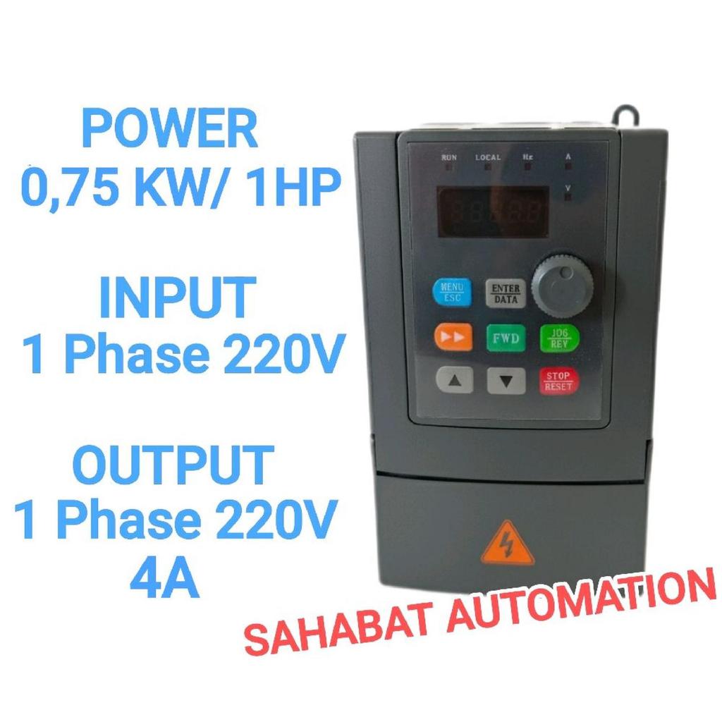 Inverter 1 Phase ke 1 Phase 220V 0,75KW 1HP inverter VFD input 1 phase 220V output 1 phase 220V 0,75