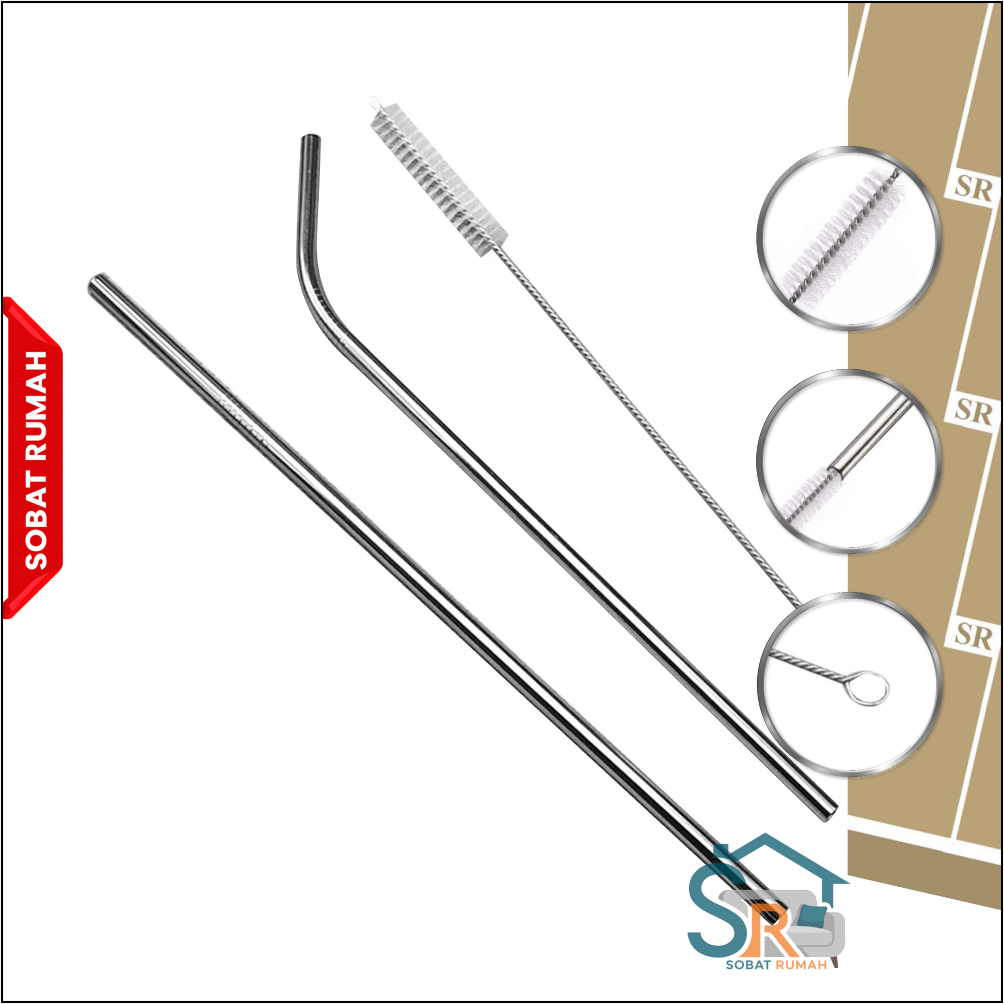 SEDOTAN STAINLESS 1 set sikat pipet stainles bengkok lurus aesthetic gelas pembersih besi botol minu