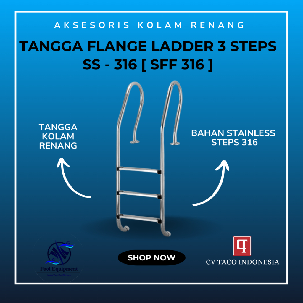Tangga Kolam Renang Stainless Steel Flange / Dynabolt [ SS - 316  / SFF - 316 ] ( 3 step lengkung )