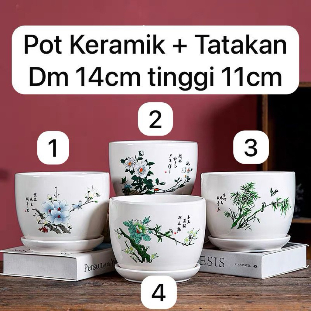 Pot Keramik Oriental Bambu