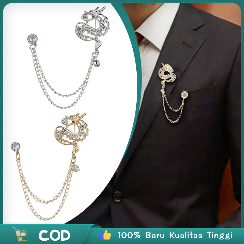 Dragon Brooch Lapel Pin Naga Brooch Pin Rantai Jas Brooch Bross Blazer