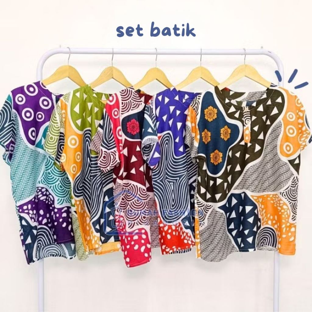 SETELAN BATIK | Setelan Atas-Bawah Baju Tidur Piyama Wanita Katun Rayon Motif Batik LD 110 cm