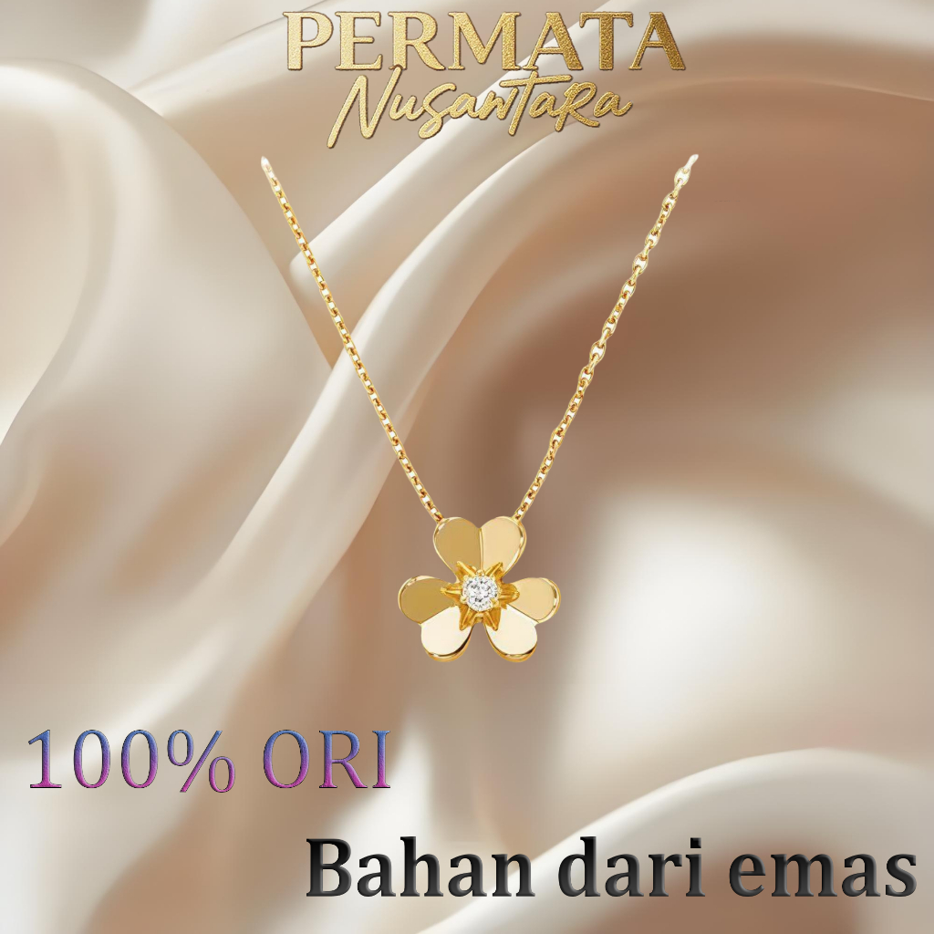 【18K emas asli/100% ОRl】Kalung Emas 18K Bunga Clover Anti Alergi