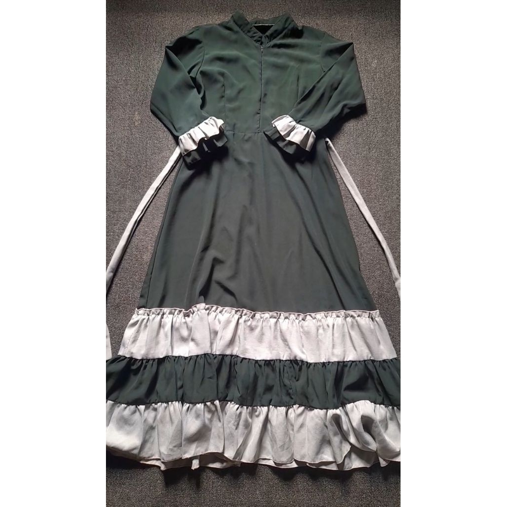 gamis rempel warna hijau botol