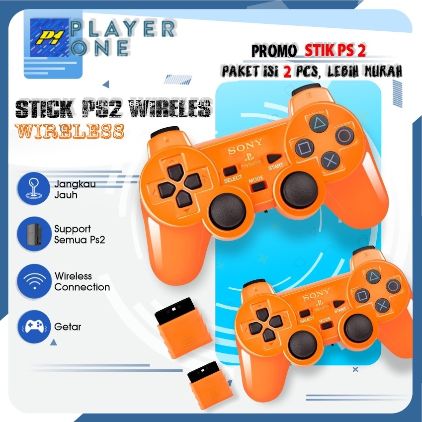 Orange- Stik Stick PS2 Wireless - Stik PS2 Wireless Original SONY Dualshock Getar