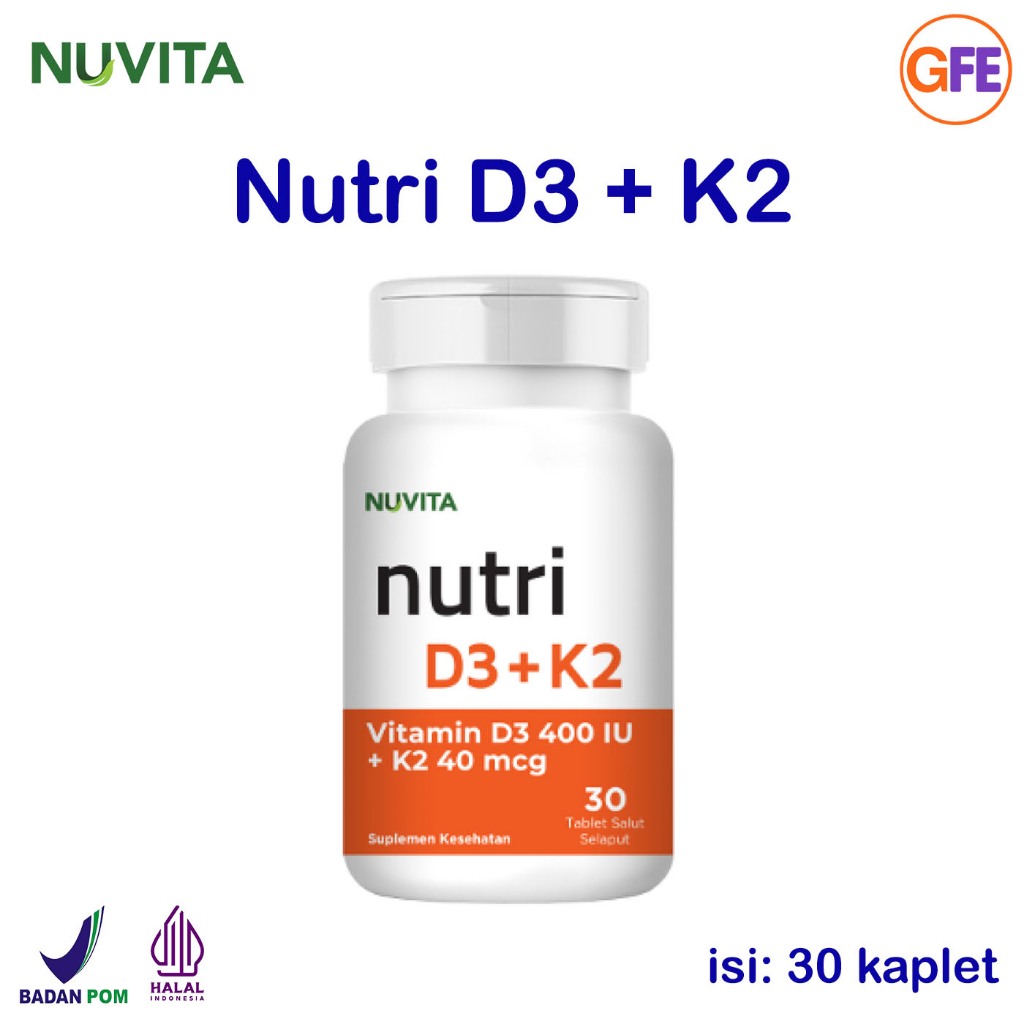 Nuvita Nutri D3 + K2 Vitamin D3 400IU K2 40mcg Suplemen Kesehatan BPOM Halal 30 Tablet
