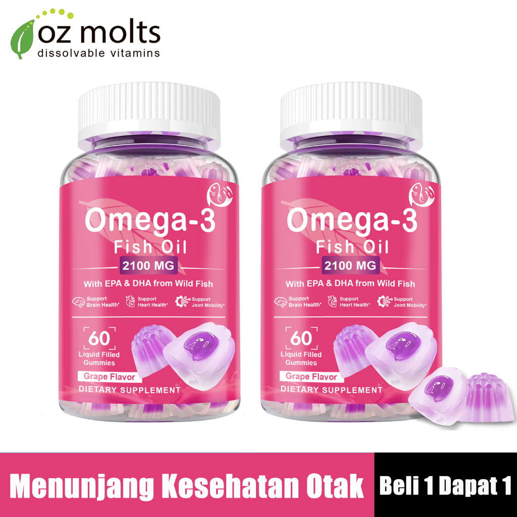 Ozmolts Fish Oil Minyak Ikan Omega 3 Gummy with DHA and EPA Supports Brain Heart Eyes Omega 3 Fish O