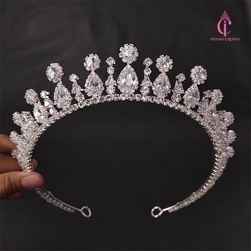 Suzy Zircon Crown -  Mahkota Pengantin Mini Murah Zirkon Aurel Panjang Sampe Telinga - Wedding Crown