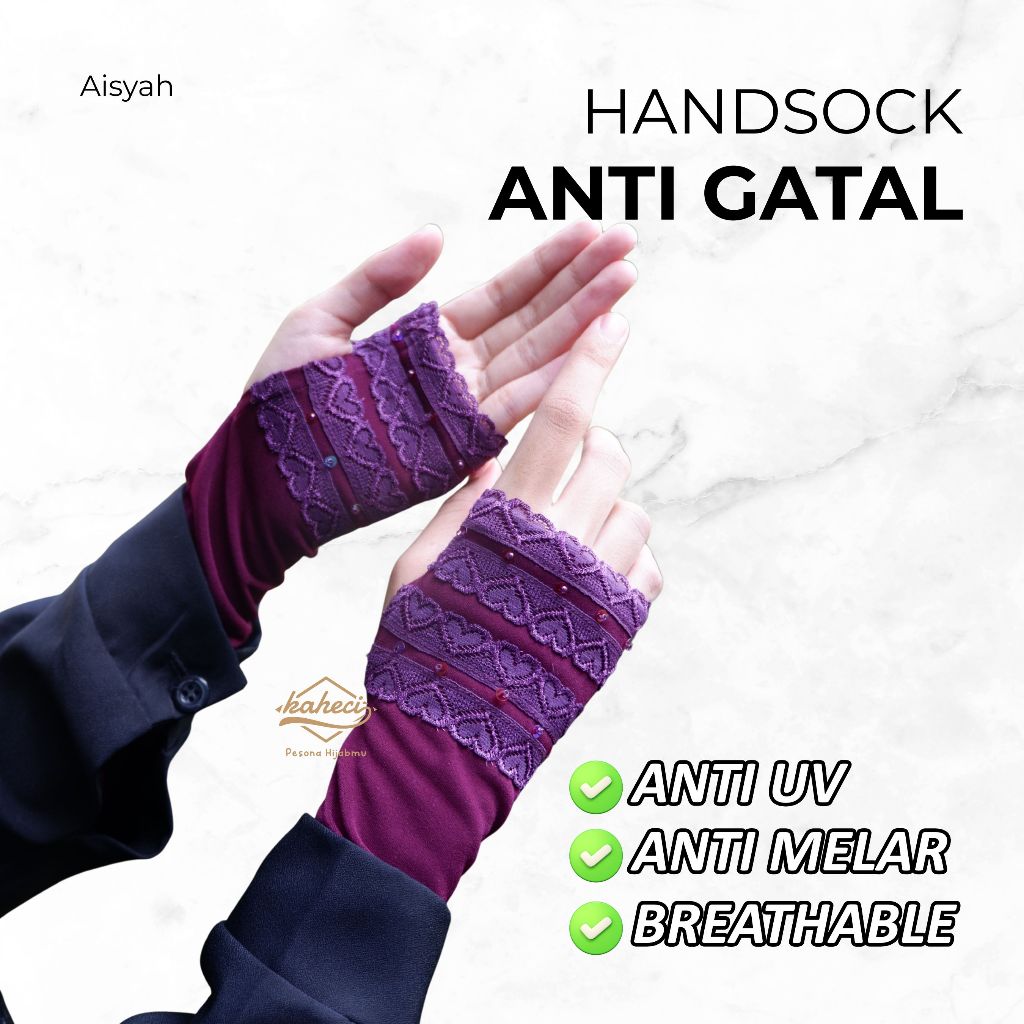 Handsock Tangan Muslimah Manset Wanita Renda Premium anti UV Sarung Tangan Pengantin AISYAH Kaheci