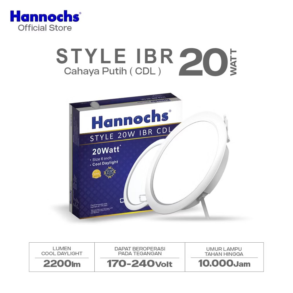 Lampu LED Downlight Hannochs Style IBR 20 Watt (Cahaya Putih / 6.500K)