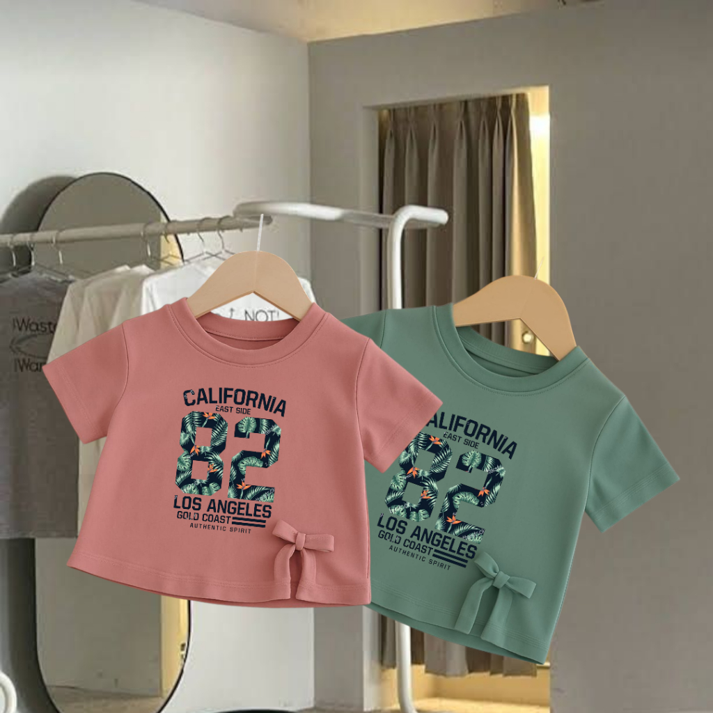 Baju kaos distro anak perempuan croptop pita atasan cwek premium kekinian usia 1-9 tahun