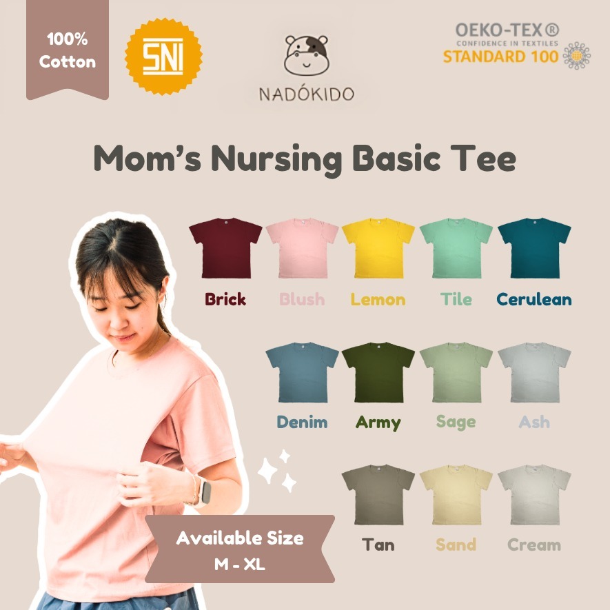 Nadokido Nursing Basic Tee / Kaos Atasan Baju Ibu Menyusui Lengan Pendek Bahan Katun Adem