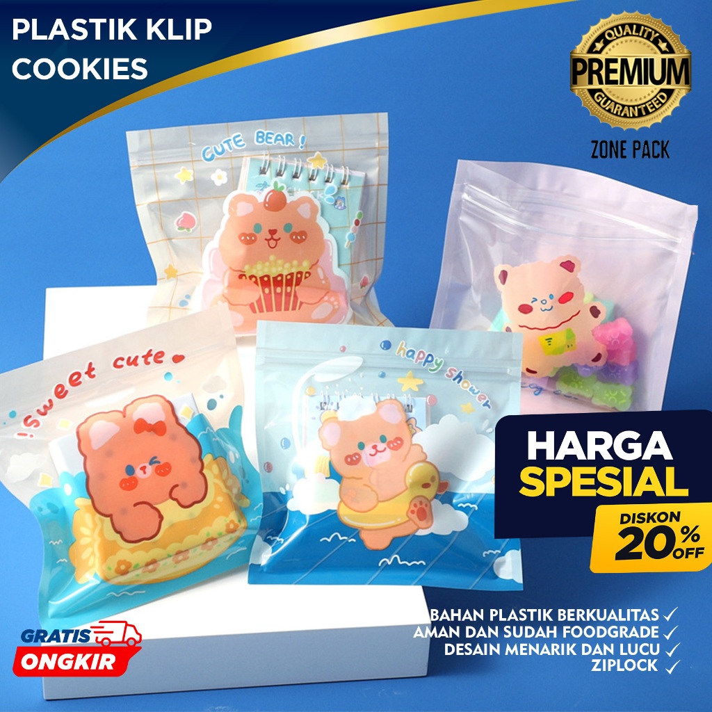 Plastik Klip Cookies Karakter | Packaging Lucu Snack Aksesoris Biskuit Cookies | Plastik Ziplock Mot