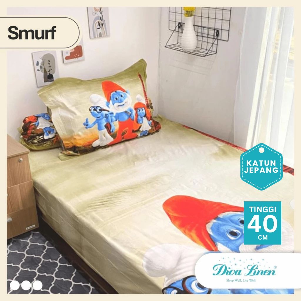 Sprei Smurf Bahan Katun Jepang Ukuran 120x200 Tinggi 40cm