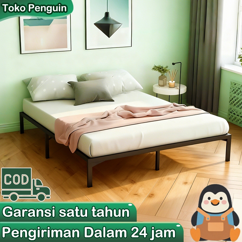 [Surabaya Express]Tempat Tidur Minimalis Rangka Besi Ranjang Kamar Tidur Tanpa Kepala Modern Kuat Me