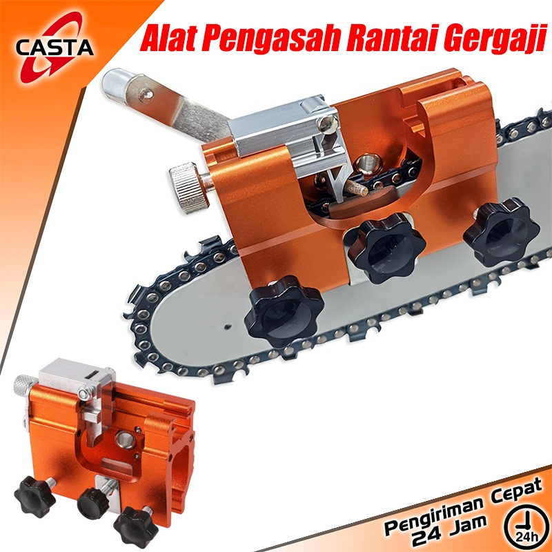 CASTA Pengasah Rantai Gergaji Aluminium Original, Alat Pengasah Pisau Rantai Mesin Potong dengan Kep