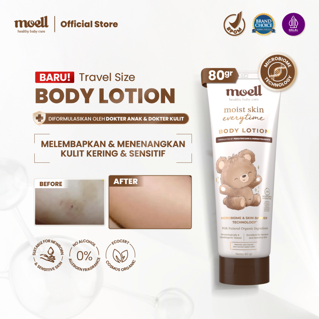 [Baru] Moell Body Lotion Bayi Travel Size 80gr - Melembapkan Kulit Badan Anak - Perawatan Kulit Keri