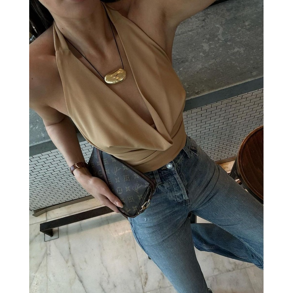 BELINA TOP HALTER DRAPE ATASAN CROP WANITA FASHION CASUAL