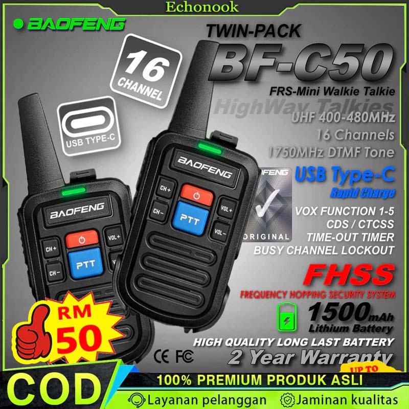 【Original 】HT BaoFeng C50 Paket 4 Unit Radio HT Walkie Talkie sudah Terkoneksi Pas Di Saku Baofeng C