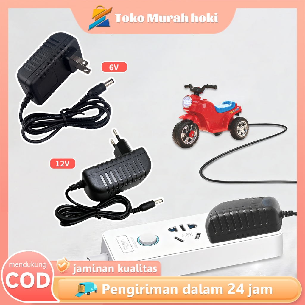 Charger Mobil Mainan Anak 12 Volt 6 Volt Adaptor Cas Mobil Aki Anak 1 Amper Charger Mobil PMB