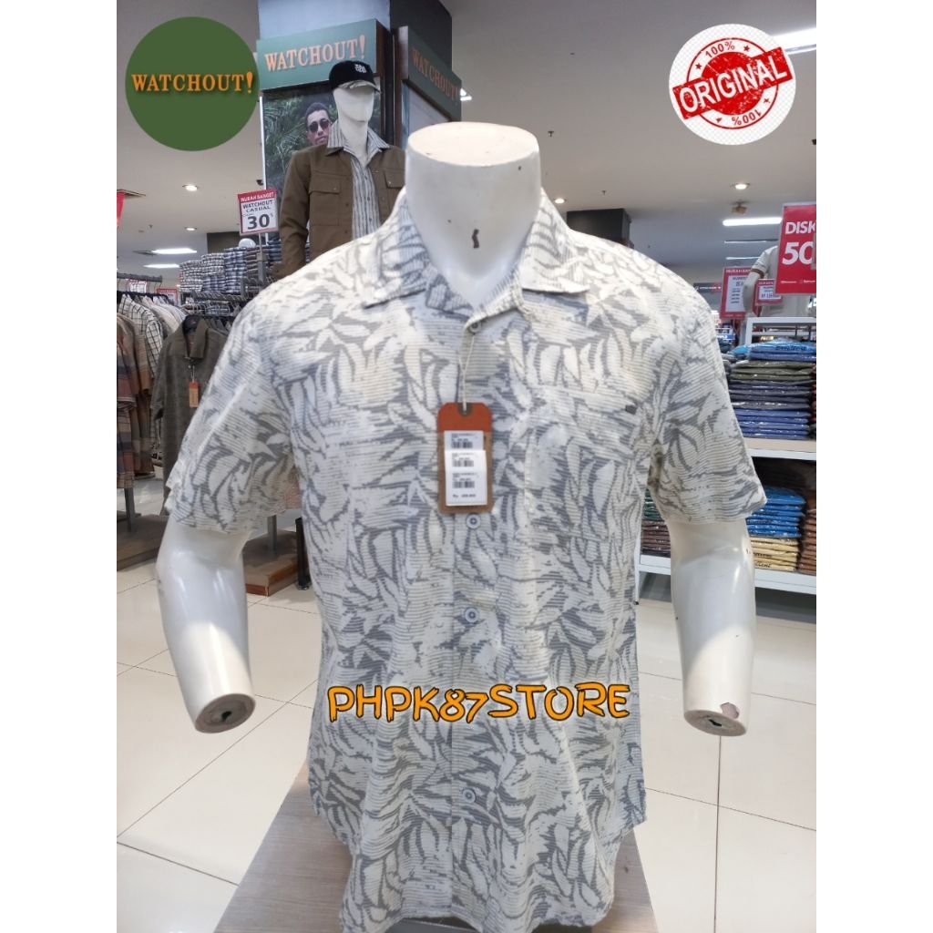 Watchout kemeja pendek pria printing,kemeja pendek katun original