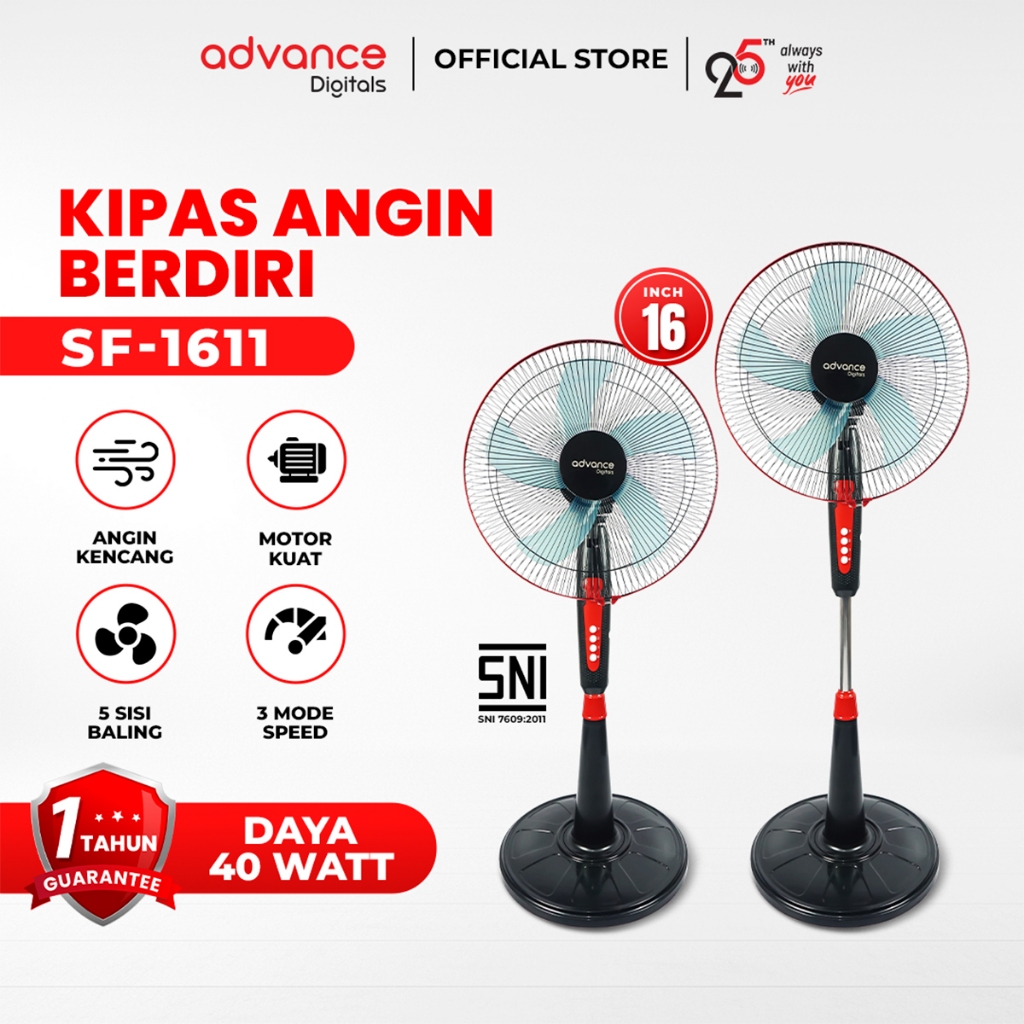 Advance SF1611 Kipas Angin Ukuran16" Stand Fan 40 Watt Garansi Resmi 1 Tahun