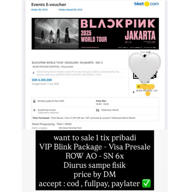 Tiket BLACKPINK DEADLINE JAKARTA - BLINK PACKAGE VIP DAY 2