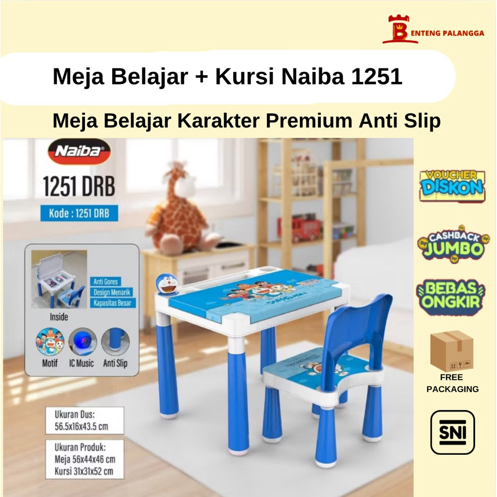Meja Belajar Karakter Anak Naiba 1251 + Kursi SET – Meja Belajar Anak Karakter Lucu dengan Musik dan