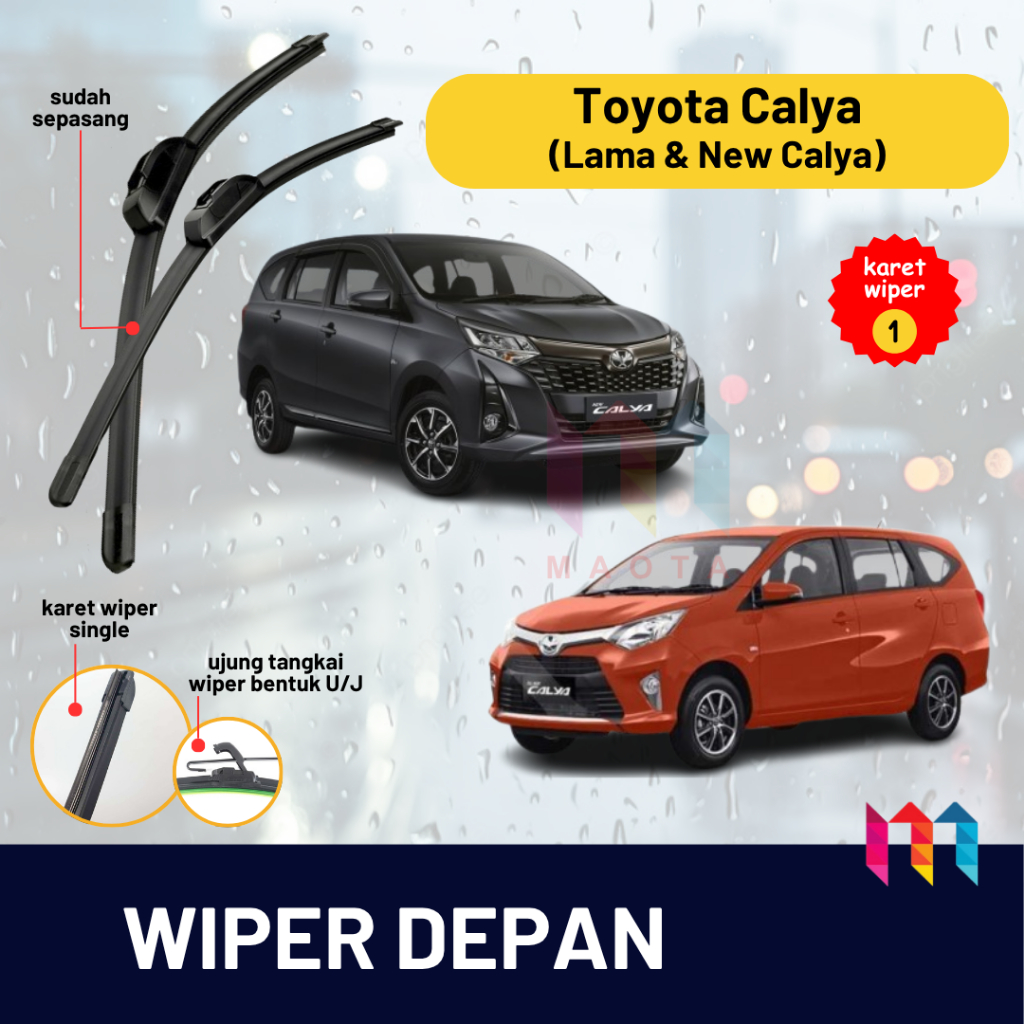 WIPER CALYA DEPAN 2 PCS KANAN KIRI FRAMELESS WIPER CALYA 2017 WIPER CALYA 2016 WIPER CALYA 2019 WIPE