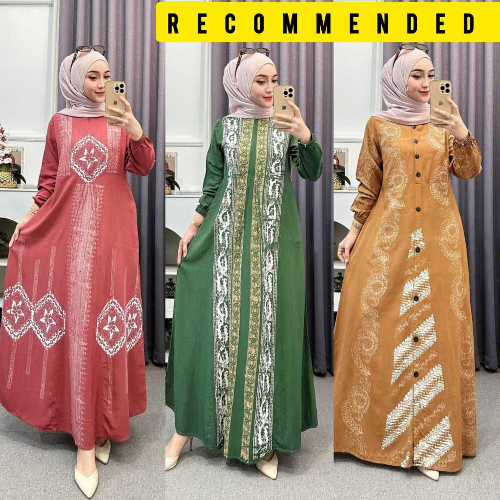 Batik Meika - Gamis Rayon Premium Model Kancing Terbaru Syari Jumbo Kekinian Batik Cap