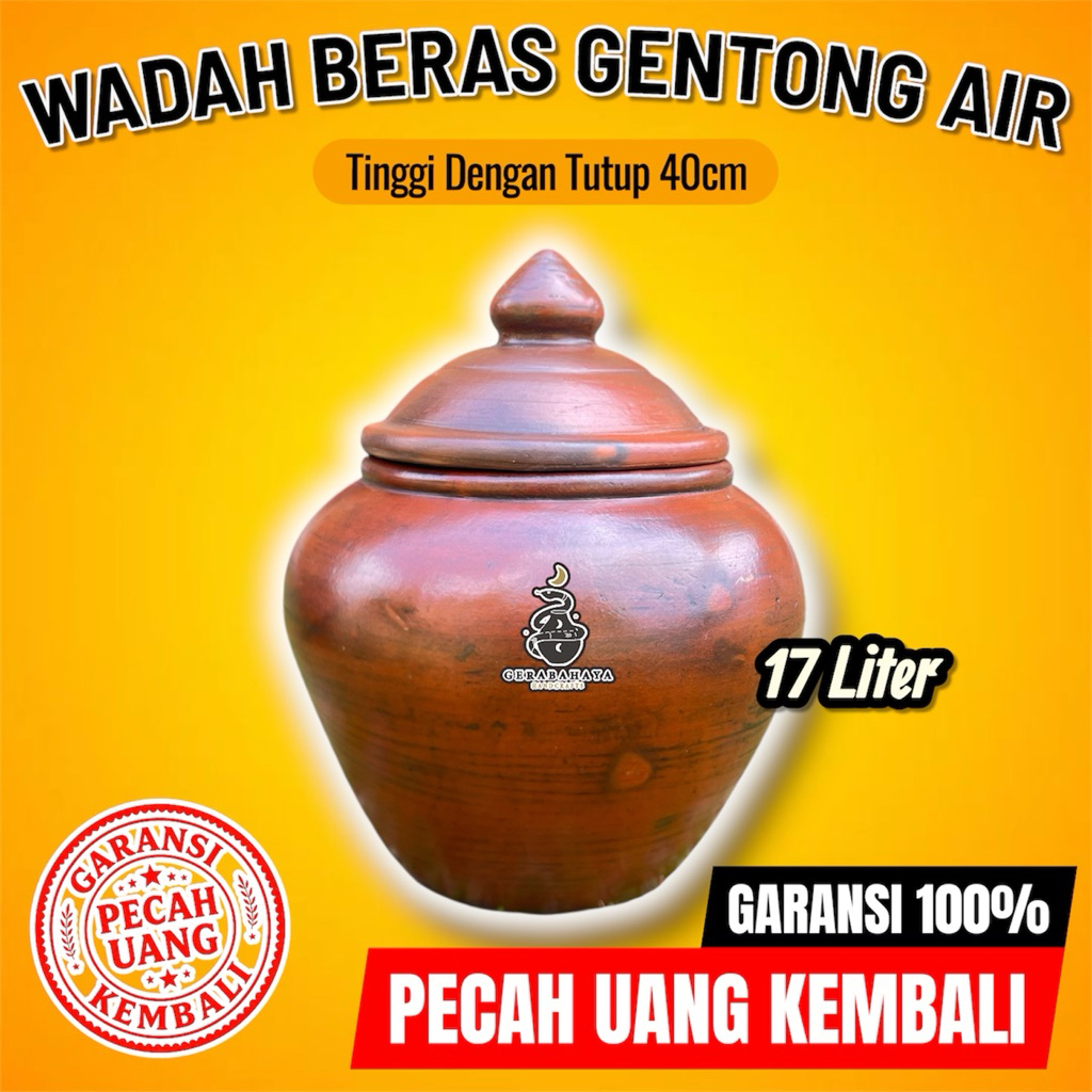 Gentong 17Liter Air Wadah Beras Gerabah Tanah Liat