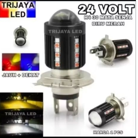 Lampu LED Utama 24 Volt H4 Laser Gun 30 Mata SMD Senja Biru Merah Depan High Low 2 Warna Putih Kunin