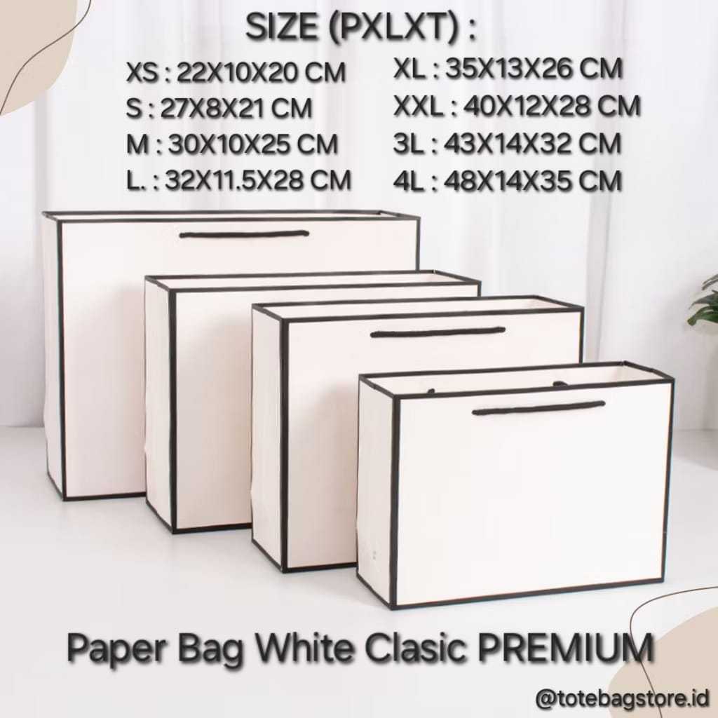 Paper Bag Ribbon Handle Hitam Putih / Goodie Bag Gift Hadiah Kado / Tas Kertas Pegangan Pita Mewah