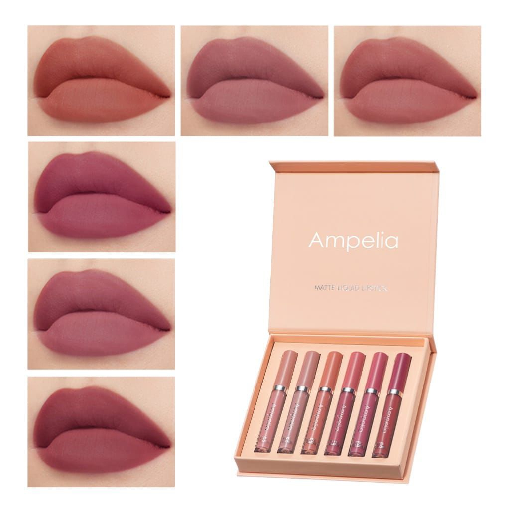 Ampelia Lipstik Matte Set Non-stick Lip gloss 6 pcs Matte liquid Lipstik Lasting