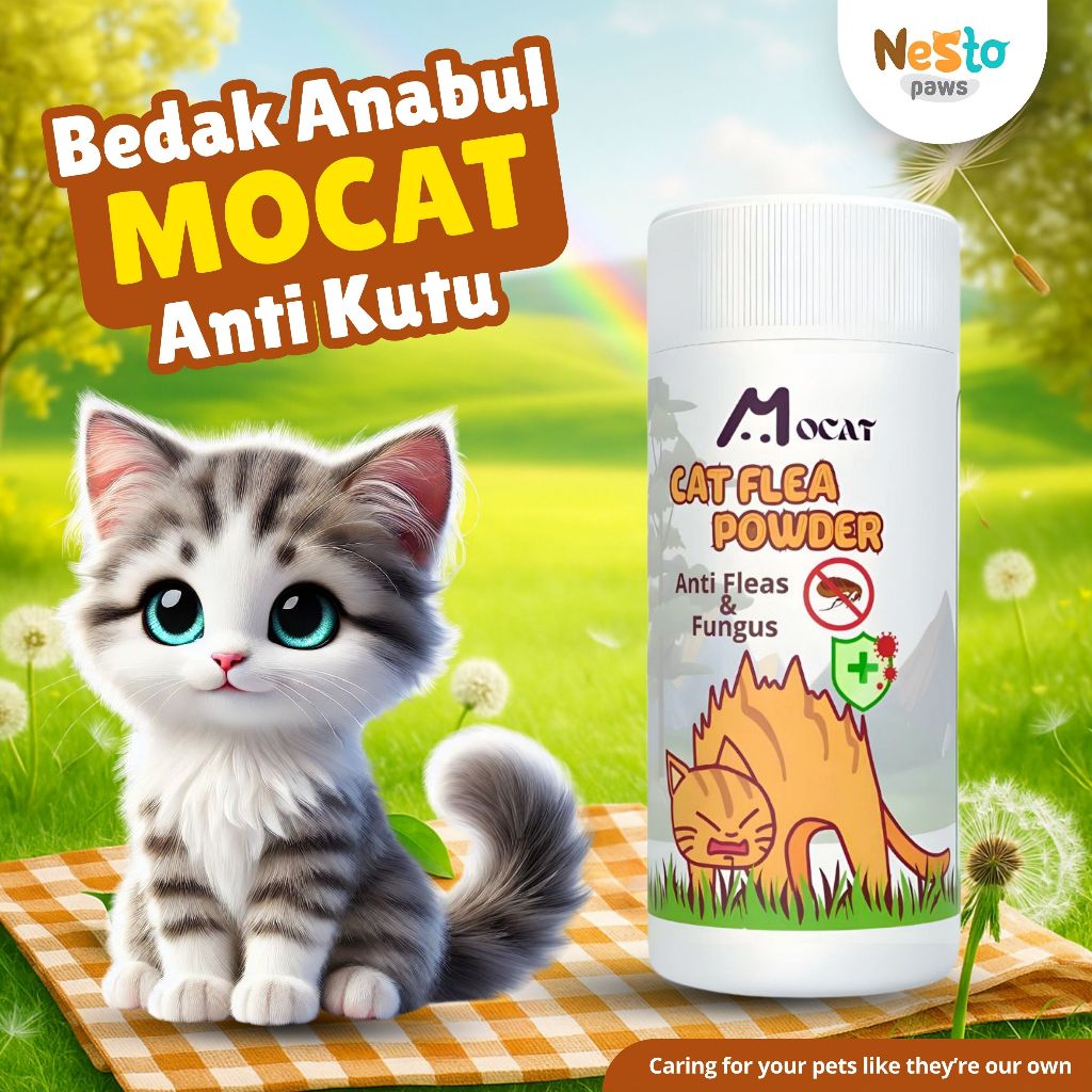 Bedak Anti Kutu Kucing Mocat Ampuh Atasi Gatal Tungau Aman Untuk Kitten Dewasa Wangi Awet Nestopaws