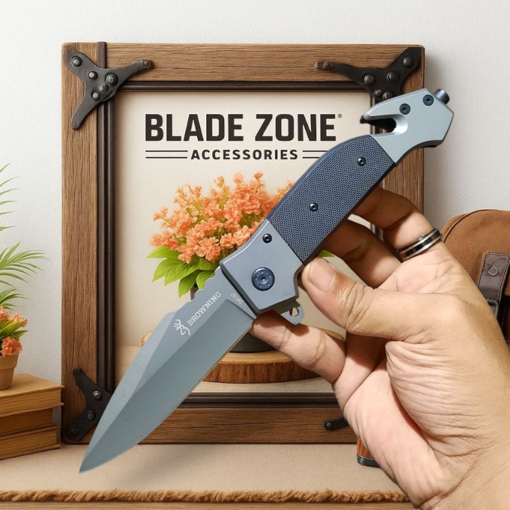 Pisau Survival Lipat Outdoor Browning Titanium Solid " Pisau Tactical