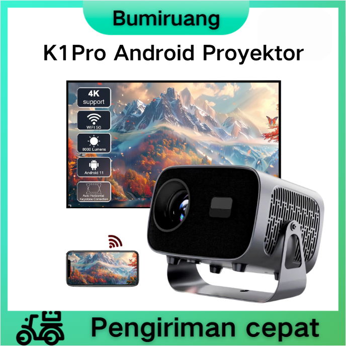 BUMIRUANG   K1Pro Proyektor Android 200ANSI 1080P Proyektor Android 11 With Stand Smart Projector LC