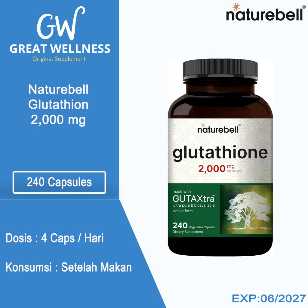 (DIJAMIN ORIGINAL) Naturebell Glutathione Reduced 2000 mg 240 Veggie Capsule Antioxidant