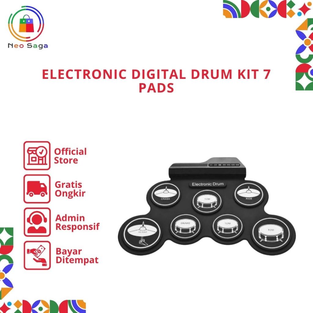 Drum Eletrik Electronic Drum Kit 7 Pads Folding USB Power Digital
