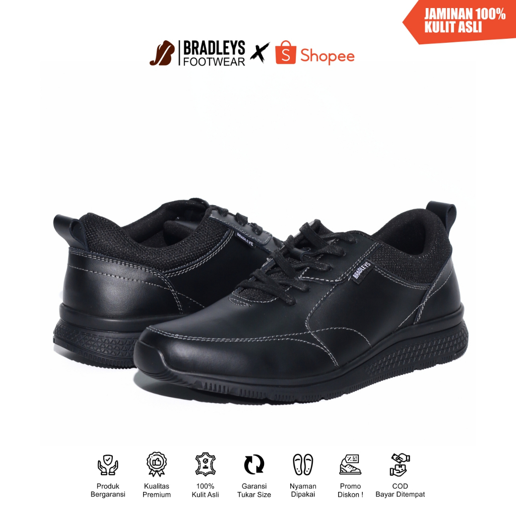 Bradleys Pedro Black - Sepatu Kulit Pria | Sepatu Casual Formal Pria Kulit Asli