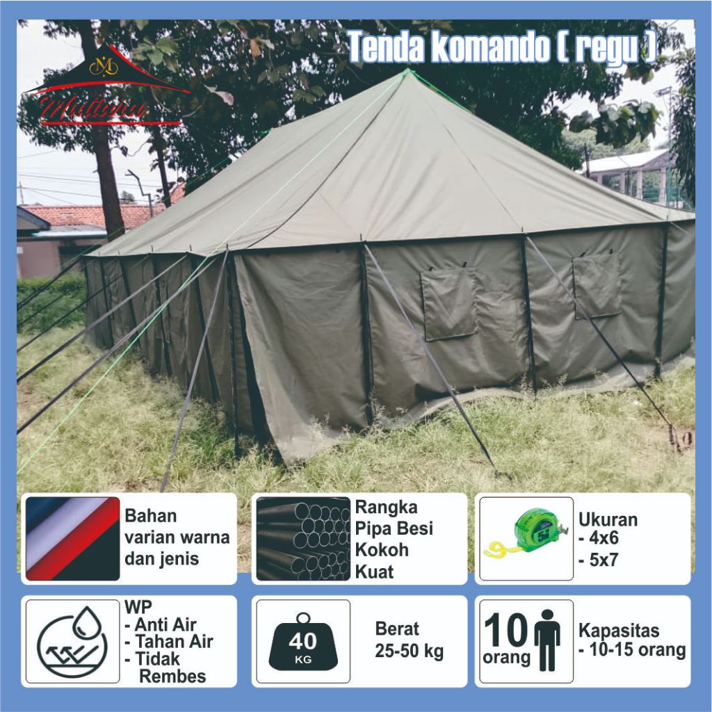 Tenda Komando Regu Peleton - Pleton 4x6 1set | Tni Militer Pramuka Barak Army