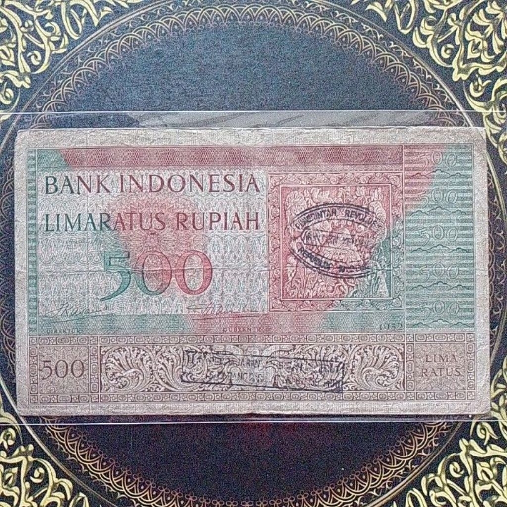 Uang seri Budaya 500 rupiah cap PRRI 1952 vf