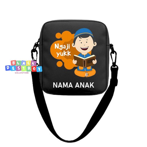 Tas Selempang Anak Pria & Wanita Anti Air Motif Ngaji Yuk / Tas Ngaji costum nama