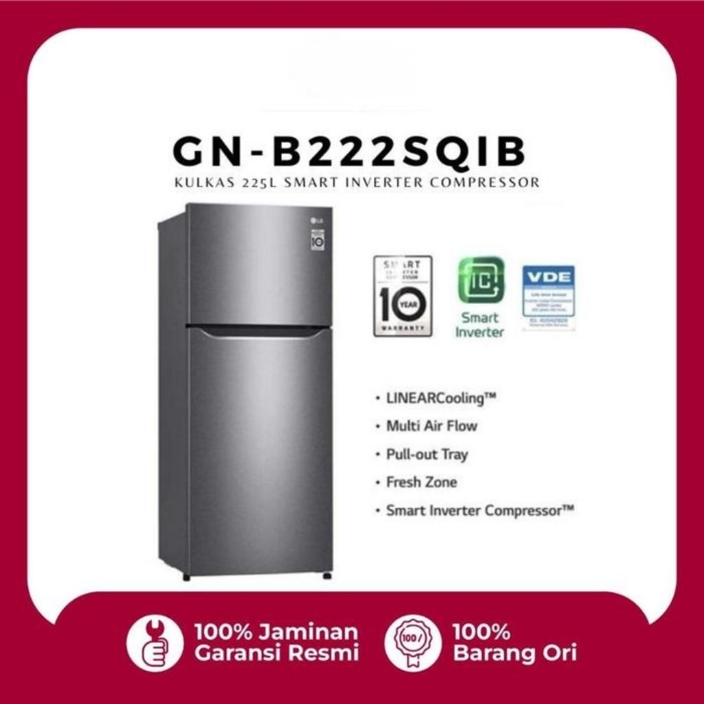 KULKAS 2 PINTU LG GNB222SQiB GNB215SQMT KAPASITAS 225 LITER / LG KULKAS 2 PINTU GNB215SQMT