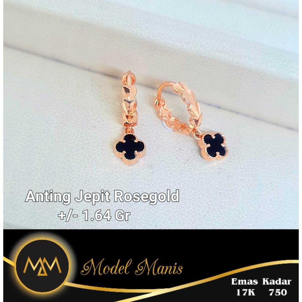 Model Manis Gold - Anting Jepit Clover Leaf Rosegold - Emas 17k  750