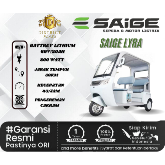 Sepeda listrik Saige Lyra Roda 3 Motor Power 800 Watt Bergaransi Resmi